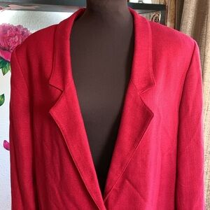 Vintage Essential Elements, solid red open front 3/4 sleeve lapel jacket. Size L